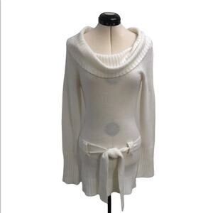 Player Gold Cowl Neck Belted Sweater Cream Large